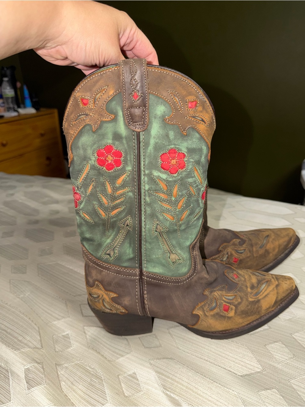 Laredo Green and Brown Floral Embroidered Western Boots
